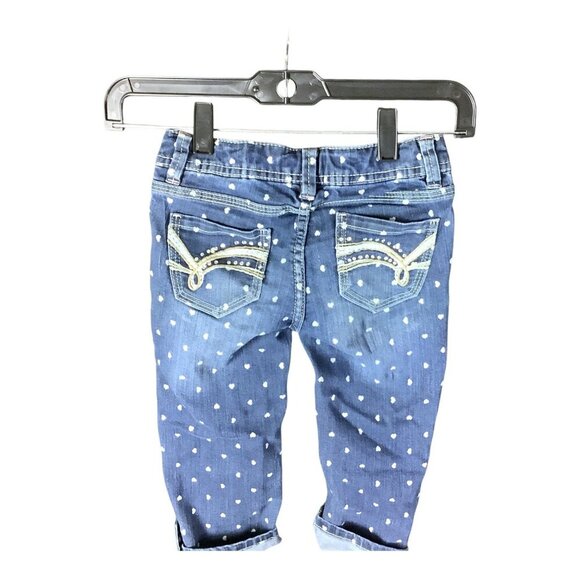 Candie's Girl Denim Capri Jeans Blue / White Hearts Adjustable Waist Sz 8 Cotton - Picture 8 of 13